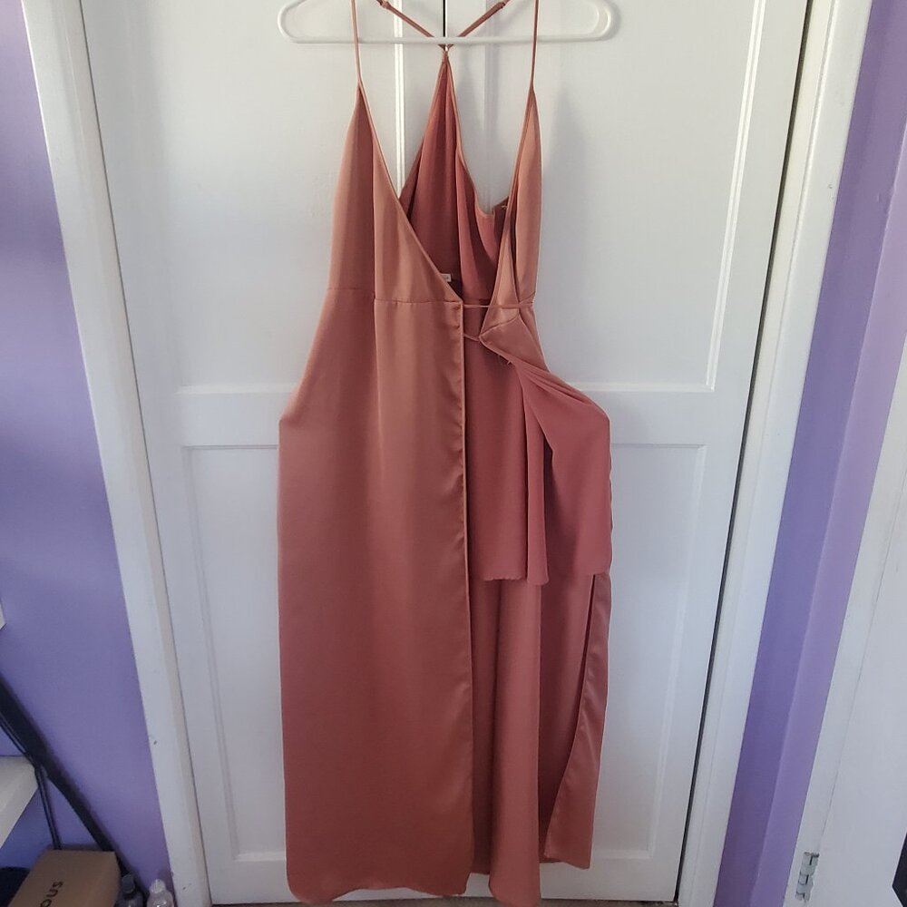 Women's Size Medium Pink / Mauve Satin Wrap Maxi Dress By Cotton Candy LA